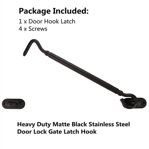 8 Inch Heavy Duty Barn Door Hook And Eye Latch, Solid Extra Thick Sliding Door Lock For Barn Gate Privacy, Black Finish