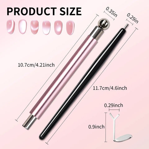 Cat Eye Nail Magnet Set Four Piece For Nail Art Black Bead Attracting Magnet Pink Dual Ended Nail Magnet size illustration