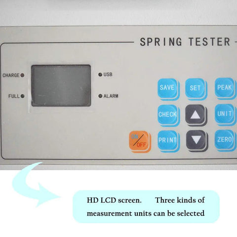 Spring Testing Meter 500N Push-Pull Tensile Tester For Extension And Compression With 99 Data Storage, front panel LCD and control buttons