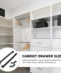 Hidden Flip Up Cabinet Door Rail Set 9.5 Inch Track Hardware displayed with open white bookcase and storage units