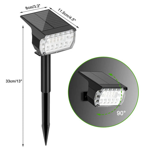 Outdoor Solar Color Changing Spot Lights Four Pack With Seven Modes Including Six Fixed Colors And Auto Change, dimensions view