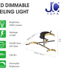 3 Light Dimmable LED Semi Flush Mount Ceiling Light Fixture In Modern Gold And Black with specifications and dimensions