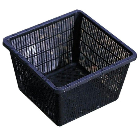Three Pack 13 Inch Square Plastic Mesh Plant Baskets For Water Gardens, Aquaponics And Hydroponics, showing a single black basket