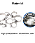 Front view: 65-piece 304 stainless steel worm-gear hose clamp set, adjustable 8–44mm for plumbing and automotive.