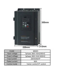 Beefy Frequency Inverter 15KW VFD Speed Control 380V Motor Drive For Lathe 3 Phase Asynchronous Motors Supports 18.5KW 25HP 380V front view with 355mm x 220mm x 212mm dimensions