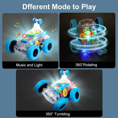 Light Up Sensory Toy Car For Kids With Autism, Bump And Go Monster Truck with music, LED effects, and colorful moving gears