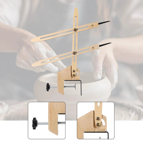 Portable Pottery Throwing Gauge Straight Up Essential For Beginners with wooden arms and clamp for precise clay centering.