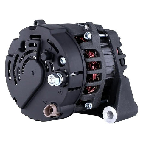 Close-up of 12V Marine Alternator Replacement For Inboard Sterndrive 75 Amp Valeo OEM 3884950, rear side view showing fan