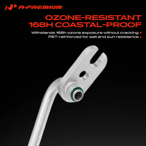 Close-up of an ozone-resistant connection fitting for Heavy Duty AC Discharge Line Hose Assembly for Chevrolet Traverse GMC Acadia.