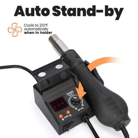 Compact Entry Level Hot Air Rework Station Kit With Integrated Design and Auto Standby, featuring PID Temperature Control