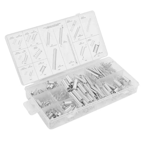 Ultimate 200 Pcs Spring Assortment Kit With 20 Sizes For Any Home Repair Job Featuring Heavy Duty Extension And Compression Springs Stored In A Snazzy Organized Box For Super Easy Access And Quick Fixes. 200-piece plastic spring assortment box