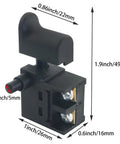 2 Pack Hammer Trigger Power Tool Switches With Pushbutton 6A 110 Type showcasing dimensions and durable construction