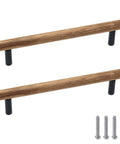 Walnut Solid Wood Pull Handles With Black Aluminum Base For Cabinets And Drawers, Round Black Base, 160mm Hole Center, 2 Pack, with screws