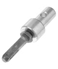 Close-up of a steel Beefy Pro Grade Drill Bit Adapter for Hammer Drills and Earth Augers 1 Inch Chuck Converter rugged tool attachment