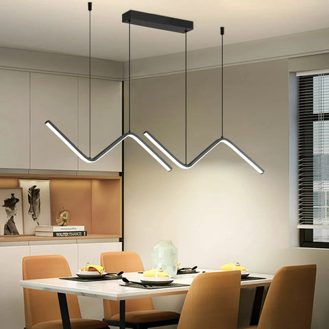 Linear LED Chandelier With Remote Dimmable 35.4 Inch Tunable 3000K-6000K Hanging Light Black Finish over dining table