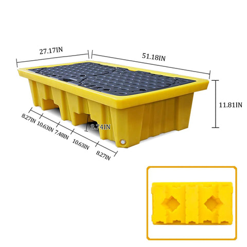 Heavy Duty Stackable Drum Spill Pallet With Drain For Garage And Workshop Modular Yellow Containment Tray dimensions