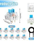 Blue 3 Pin Mechanical Keyboard Switches Kit With 90 Pcs And Switch Puller Dustproof And Waterproof Replacement Switches For DIY Keyboard Builds Clicky Feel Easy Install Great For Custom Keyboards. Product size 1.8x1.6cm switch and puller set.
