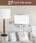 Tall Table Lamps Set Of 2, 27 Inch Touch Control Nightstand Lamps With 2 USB Ports, white linen shade and black metal base