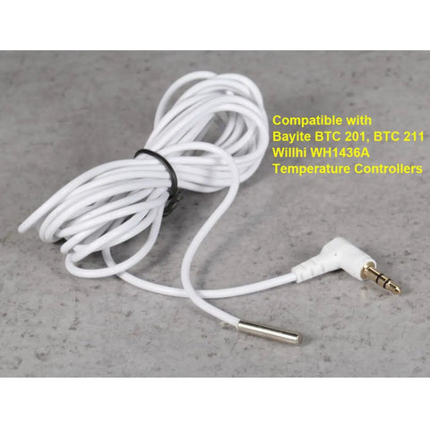 NTC 10K Temperature Probe Sensor With 3.5mm Audio Plug And 9.8ft Cable for BTC 201 BTC 211 Willhi WH1436A on gray surface