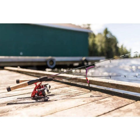 Dock Runner Spinning Reel And Fishing Rod Combo 36 Inch Medium Action on dock, cork and EVA grips, pre-spooled 6 lb line