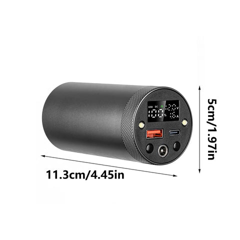 Top Shelf 4680 And 4695 Battery Case With Heavy Duty Shield and Tough Housing, black cylindrical design, USB and DC input ports shown.