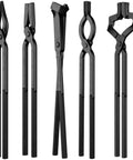 Five Piece Blacksmith Tools Kit With Pro Grade V Bit Tongs V Bit Bolt Scrolls Square Jaw And Blade And Hammer High Carbon Steel Forging Set