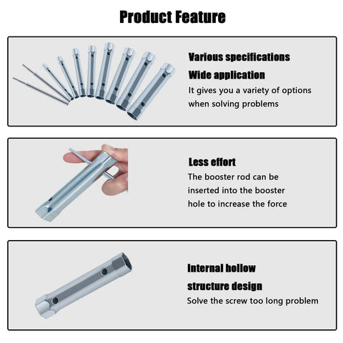All In One Spark Plug And Plumbing Wrench Set with dual ended sockets and 130mm rods showcasing various features and internal design