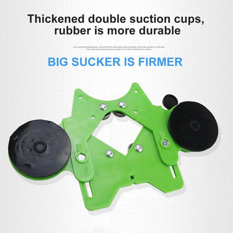 Drill Bit Hole Saw Guide For Ceramic Tile And Glass in green, with durable ABS construction, rubber suction cups shown.