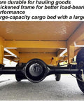 Huge Heavy Duty Electric Platform Truck Cart That Folds Like A Dream For Moving Groceries And Warehouse Gear With Slip Resistant Surface Holding Up To 2K Lbs view of thickened frame and large cargo bed undercarriage