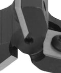 Close-up of Premium 1/4 Inch Shank Router Bit With Anti Backlash Design and Three Carbide Inserts for CNC Woodworking.