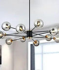 Modern Large Glass Globe Sputnik Chandelier With 12 Lights Black And Gold Hanging Pendant Light for living room