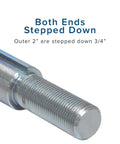 Close-up of Heavy Duty 36 Inch Go Kart Axle Rod With One Inch Diameter And Three Quarter Inch Step Down Plus Fine Threaded End