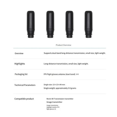 Dual Band Antenna 4 Piece Set For FPV Goggles V2 And Drone Transmitters Replacement Parts, shown in packaging overview