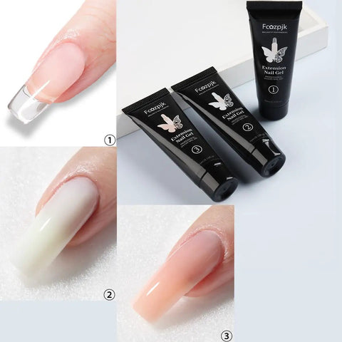 Poly Extension Gel Nail Kit With Slip Solution And Dual Builder Forms For A Home Mani, Includes Three 15ml Gels In Clear White Pink
