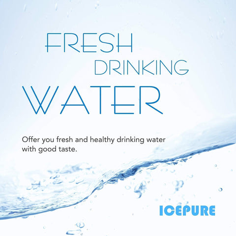 Image with text 'Fresh Drinking Water' and ICEPURE logo, related to Replacement Refrigerator Water Filter 4 UKF8001 Series Fits Your Go To Home Water.