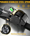 Badass Slick Retractable Ratchet Tie Down Straps For Pickup And Atv Heavy Duty 2 Inch By 15 Foot showcasing upgraded stainless steel spring.