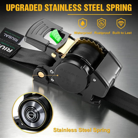Badass Slick Retractable Ratchet Tie Down Straps For Pickup And Atv Heavy Duty 2 Inch By 15 Foot showcasing upgraded stainless steel spring.