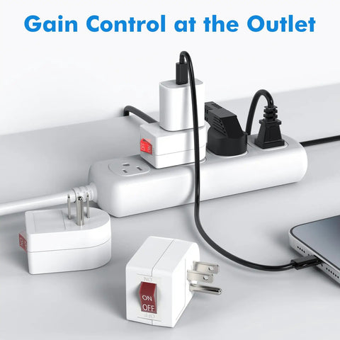 Three Pack Grounded Outlet Switches With On Off Inline Power Switches For Lamps And Small Appliances, ETL Listed, White