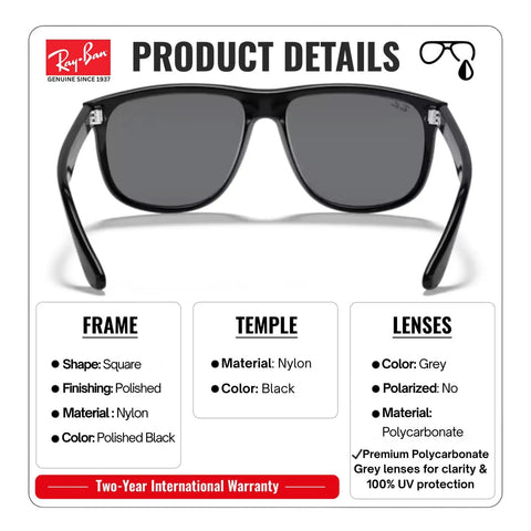 RB4147 Square Sunglasses For Men With Non Polarized Gray Lenses Modern Edge Frame, detailed product specifications
