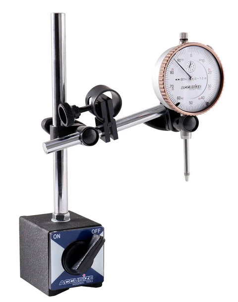 0-1 Inch Dial Indicator Built To Last With Magnetic Base Kit, 60 Kg Capacity, 0.001 Inch Resolution, AGD 2 Style, Lug Back With 1/4 Inch Hole, Rotational Bezel With Clamp For Easy Zero, Magnetic Base On/Off, Packed In Plastic Box