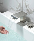 2 Handle Deck Mount Roman Tub Faucet Set In Brushed Nickel, High Flow Bath Tub Fixture with dual control in action