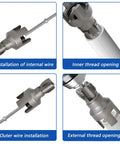 Super Tough 20Mm And 25Mm Water Pipe Threader Attachment For Electric Drill showing internal and external wire installation features.