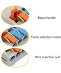 Heavy Duty Quick Push In Wire Connectors With Lever Operated Terminals For Fast Tool Free Splicing Solid Stranded Copper Conductors Flame Retardant Housing Rated 32A And 600V Perfect For Home Or Commercial Wiring Projects, orange lever close-up