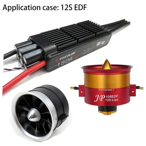 150 Amp High Voltage Opto ESC for RC aircraft and helicopters with 5 to 12S support, shown with EDF motors