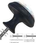 Close-up of 4 Pack Retro Cowboy Boots And Hat Cabinet Knobs Set showing screw sizes, black ABS base, and crystal glass pull details.