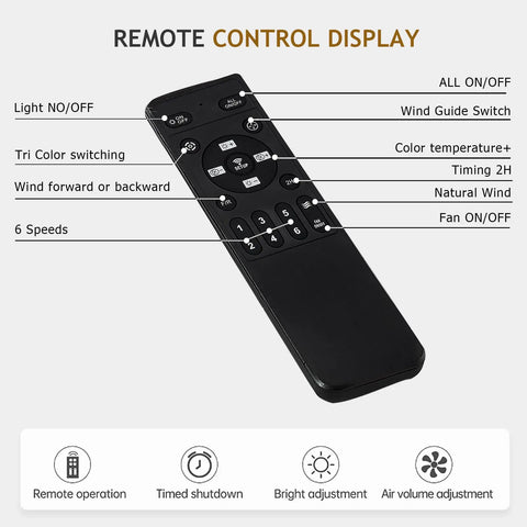 Remote control for Enclosed Low Profile Ceiling Fan With Light In Modern Gold 3 Color Dimming LED Lights 6 Speed Indoor Ceiling Fan