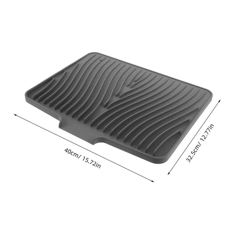 Legit Heavy Duty Silicone Countertop Drying Mat For Kitchen And Bar With Non Slip Grip And Quick Drainage, size 40x32.5cm, gray, grooved surface.