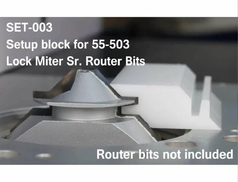 Set Up Blocks for Large Lock Miter Bit 55-503 Pro Grade Precision for Woodworking shown with router bit setup