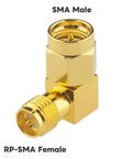 Dope Upgraded SMA Right Angle Connector 90 Degree Adapter Twin Pack SMA Male To RP-SMA Female Coax RF Connector gold