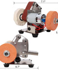 Amzxplore Mini Belt Sander With Seven Speed Adjustments And Knife Sharpener Includes 20 Sanding Belts Compact Bench Grinder Polisher for metal and wood.